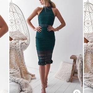 NWOT Emerald Green Lace Midi Dress